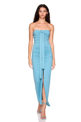 center gathered slit tie tube dress