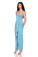 center gathered slit tie tube dress