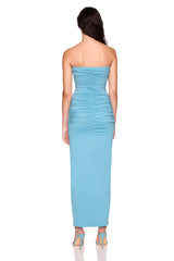 center gathered slit tie tube dress