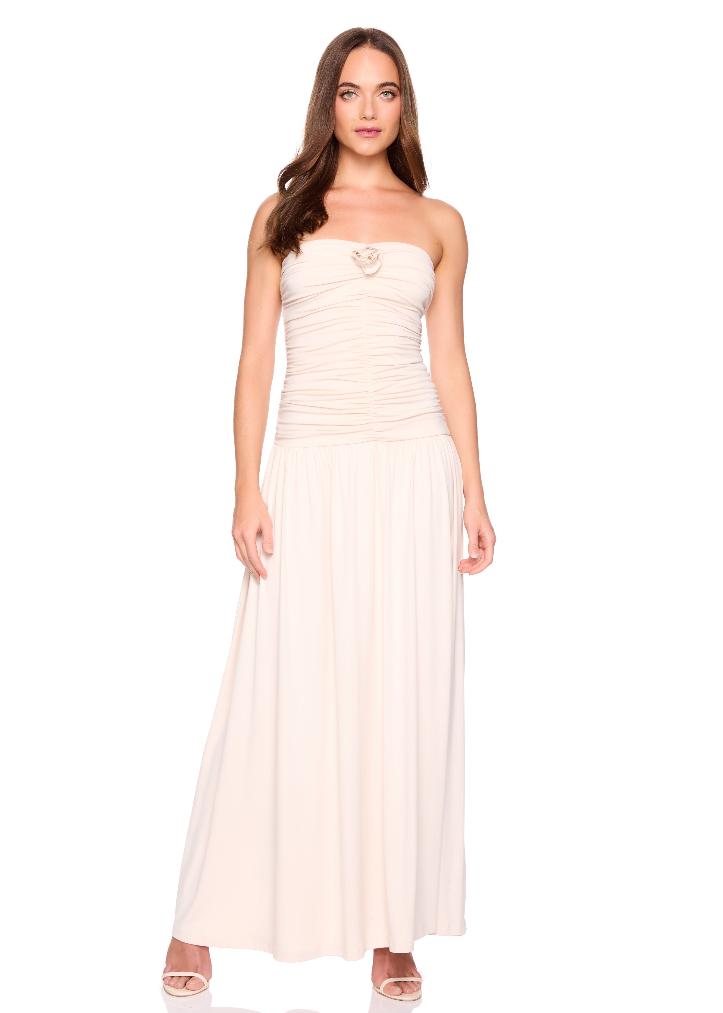 center gathered flower tube dress