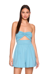 gathered center open romper