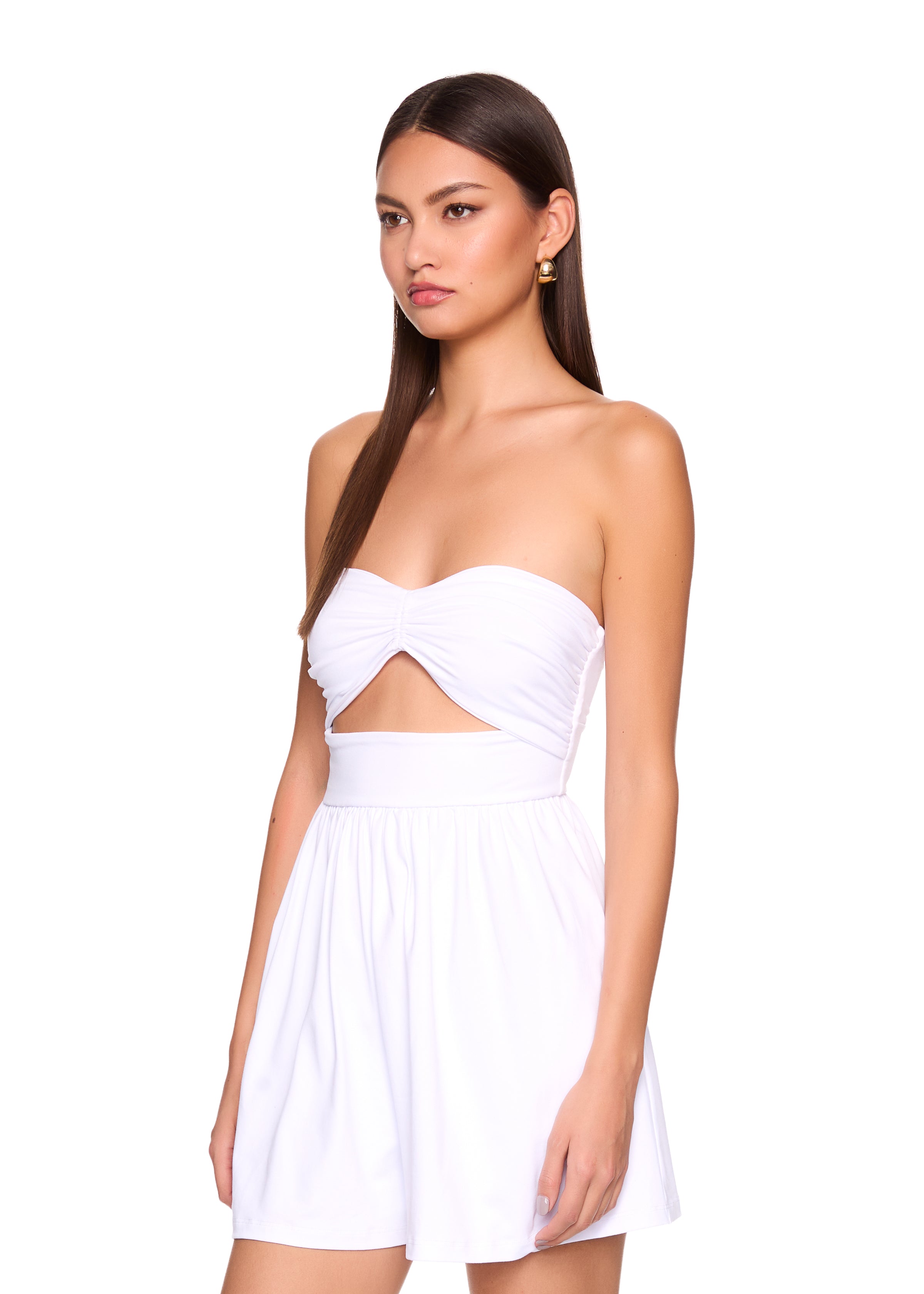 gathered center open romper