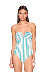 swim stripe v wire one piece