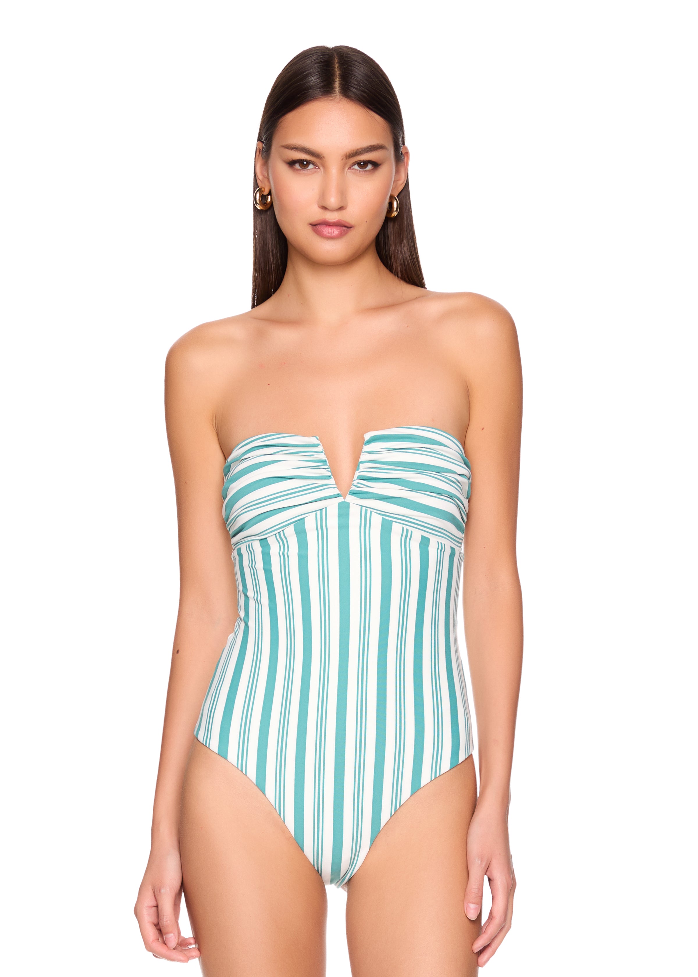 swim stripe v wire one piece