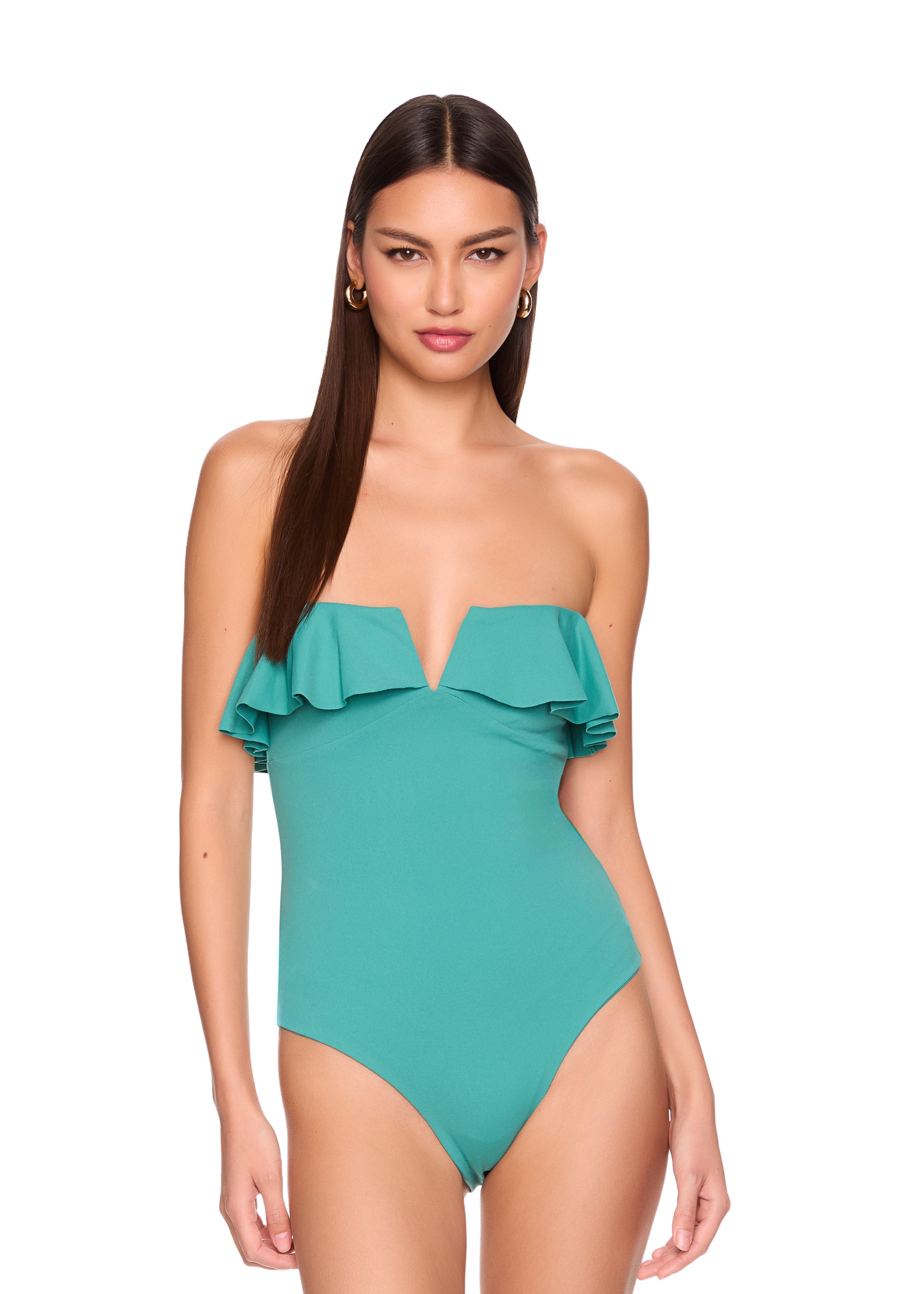 swim ruffle v wire one piece