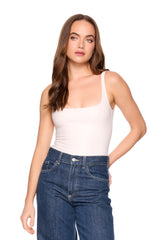 faux leather low back tank bodysuit blanched almond