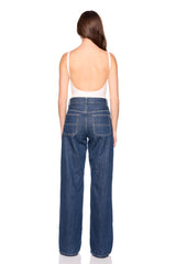 faux leather low back tank bodysuit blanched almond