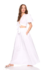 poplin bubble sleeve tie front top