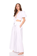 poplin bubble sleeve tie front top