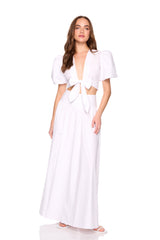 poplin bubble sleeve tie front top