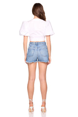 poplin bubble sleeve tie front top