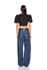 poplin bubble sleeve tie front top