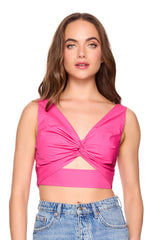 poplin twist front tie back top