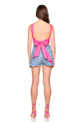 poplin twist front tie back top