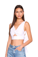 poplin twist front tie back top