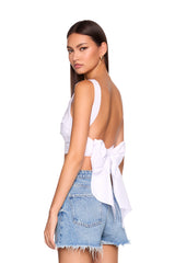 poplin twist front tie back top