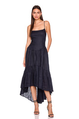 solid linen string high low dress