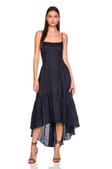 solid linen string high low dress
