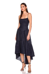 solid linen string high low dress