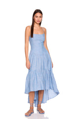 stripe linen string high low dress