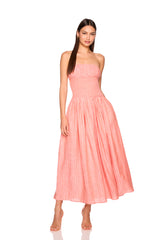 stripe linen smocked waist tube maxi dress