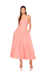 stripe linen smocked waist tube maxi dress