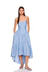 stripe linen string high low dress