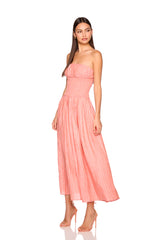 stripe linen smocked waist tube maxi dress