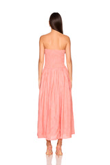 stripe linen smocked waist tube maxi dress