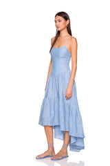 stripe linen string high low dress