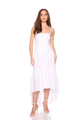 solid linen string high low dress
