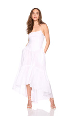 solid linen string high low dress