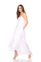 solid linen string high low dress