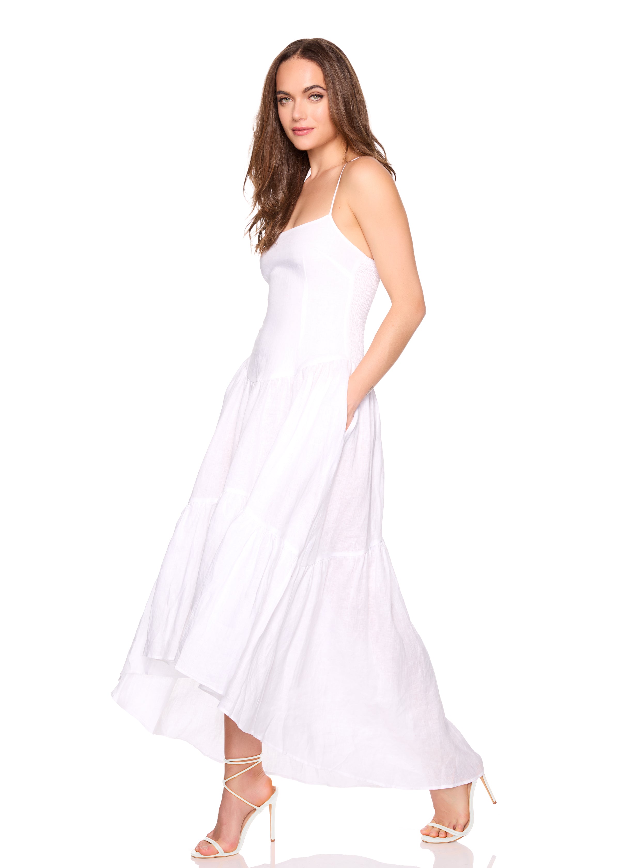 solid linen string high low dress