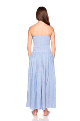 stripe linen smocked waist tube maxi dress