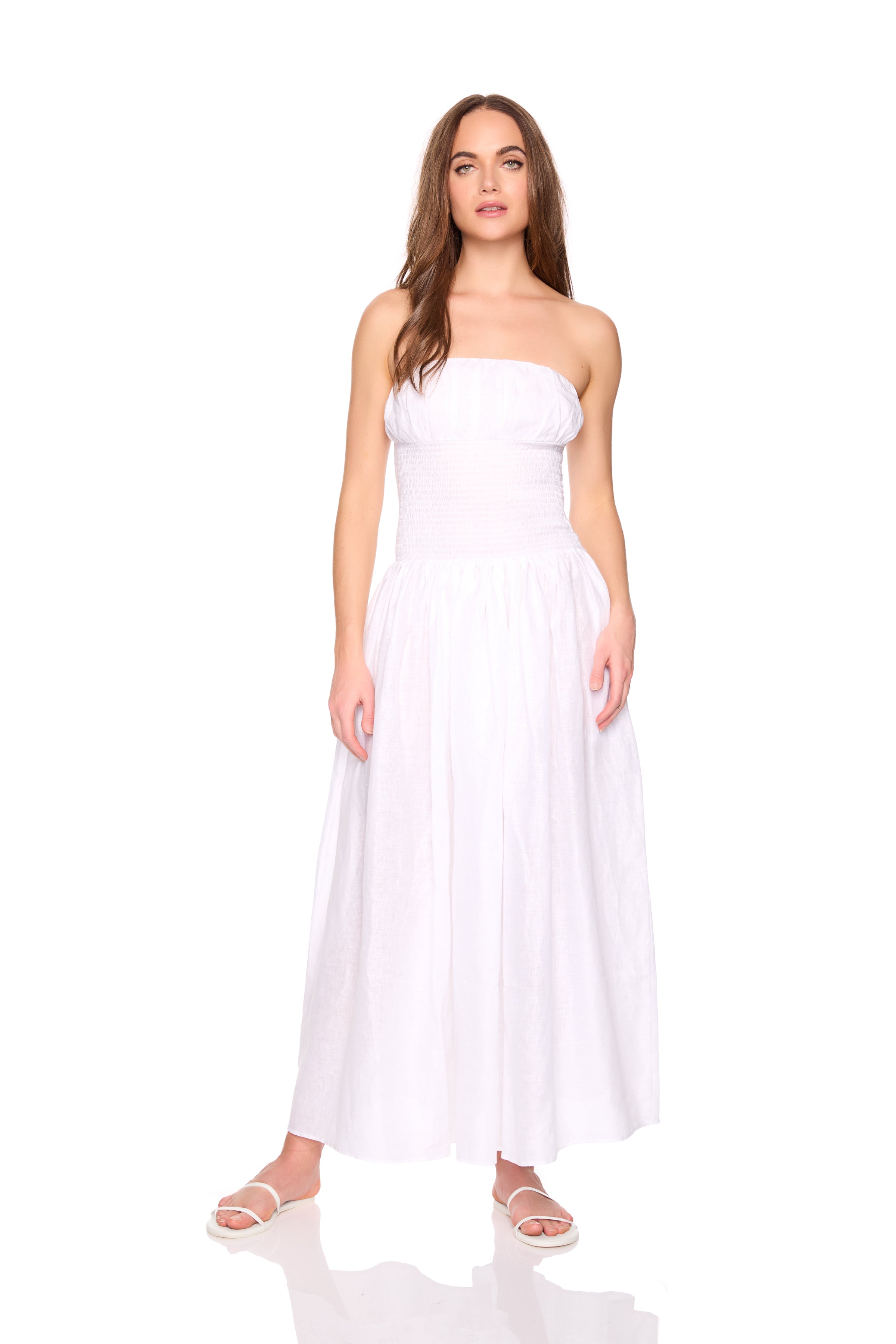 Susana Monaco Solid Linen Smocked Waist Tube Maxi Dress in White