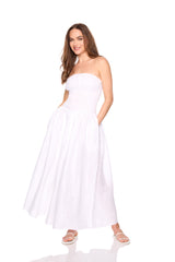 solid linen smocked waist tube maxi dress