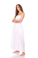 solid linen smocked waist tube maxi dress