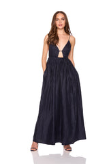 solid linen empire waist dress