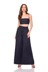 solid linen tie back top
