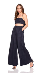solid linen tie back top