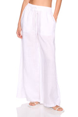 solid linen wide leg elastic pant