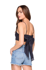 solid linen tie back top