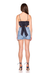 solid linen tie back top