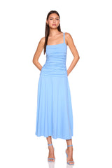 low gathered string dress