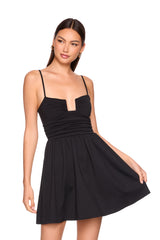 square wire string gathered flare dress