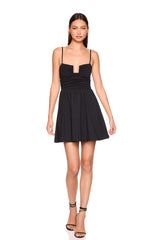 square wire string gathered flare dress