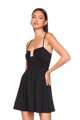 square wire string gathered flare dress