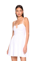 square wire string gathered flare dress