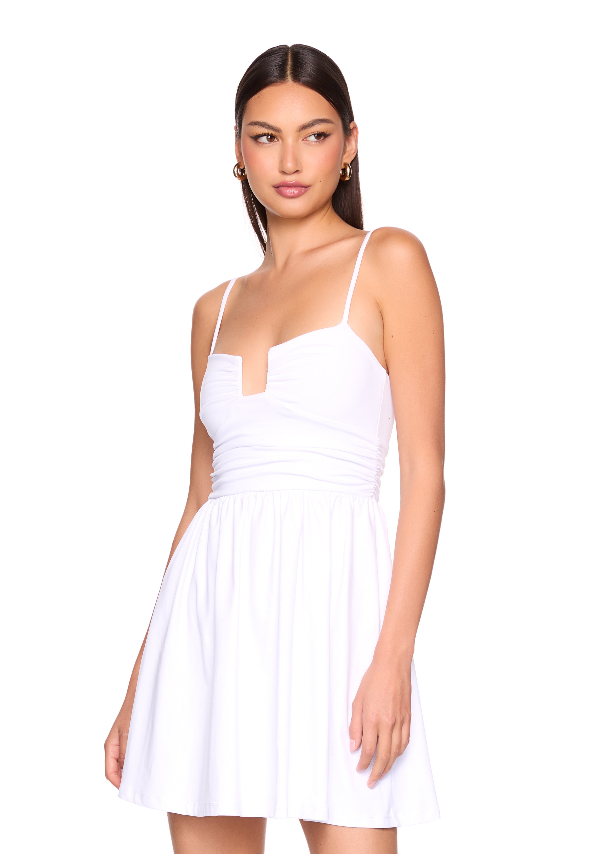 square wire string gathered flare dress
